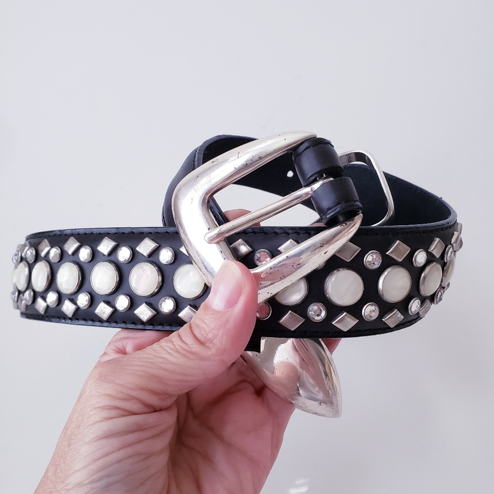Vintage Black Leather Studded Belt